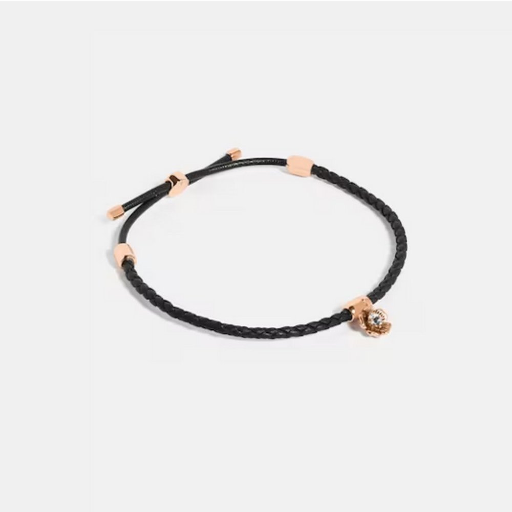 Coach Tearose Braided Leather Friendship Slider Bracelet NWT